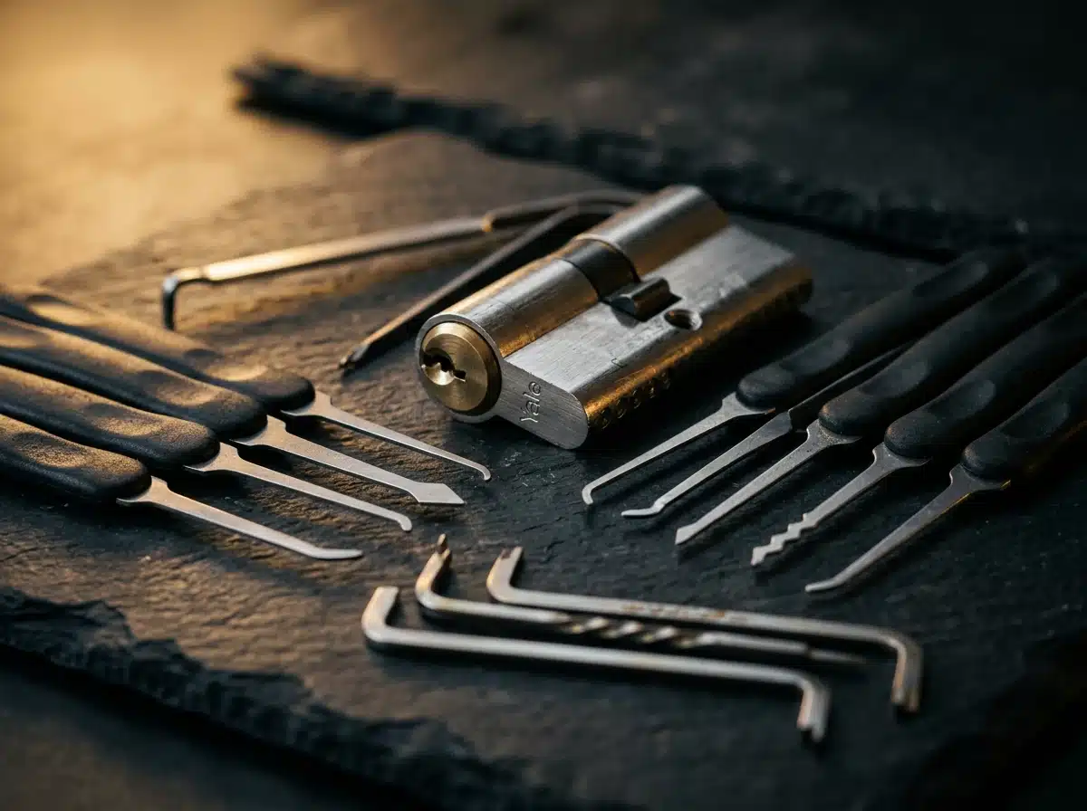Cerrajero profesional en Madrid abriendo puerta con herramientas de precisión sin daños