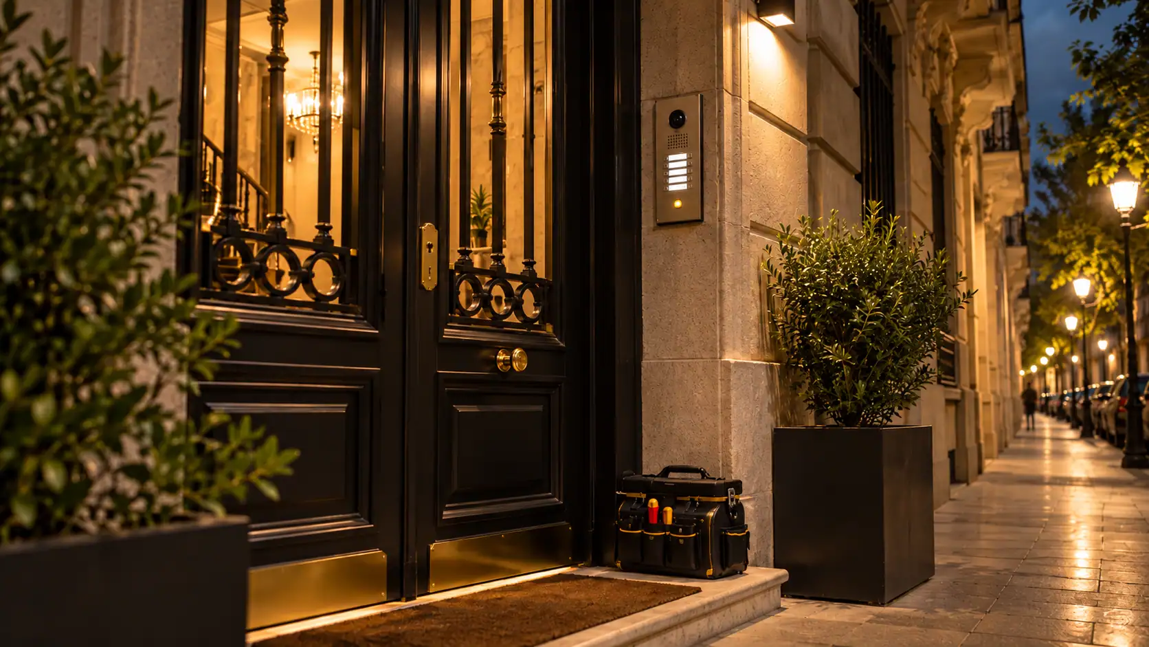 Cerrajero profesional disponible 24 horas en Madrid atendiendo una urgencia nocturna